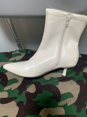 a new day White Pointed Toe Kitten Heel Ankle Boot
